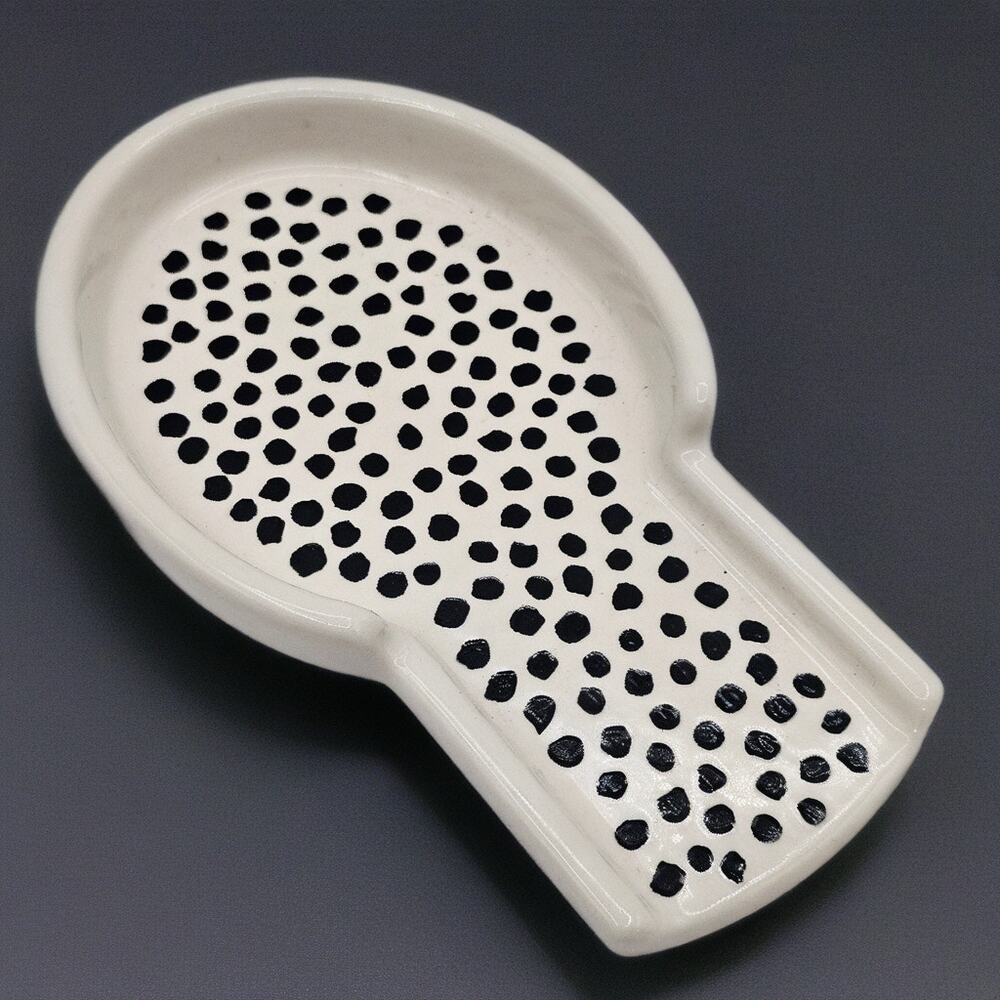 Thyme & Table Ceramic Spoon Rest Black Dot Contemporary Stoneware